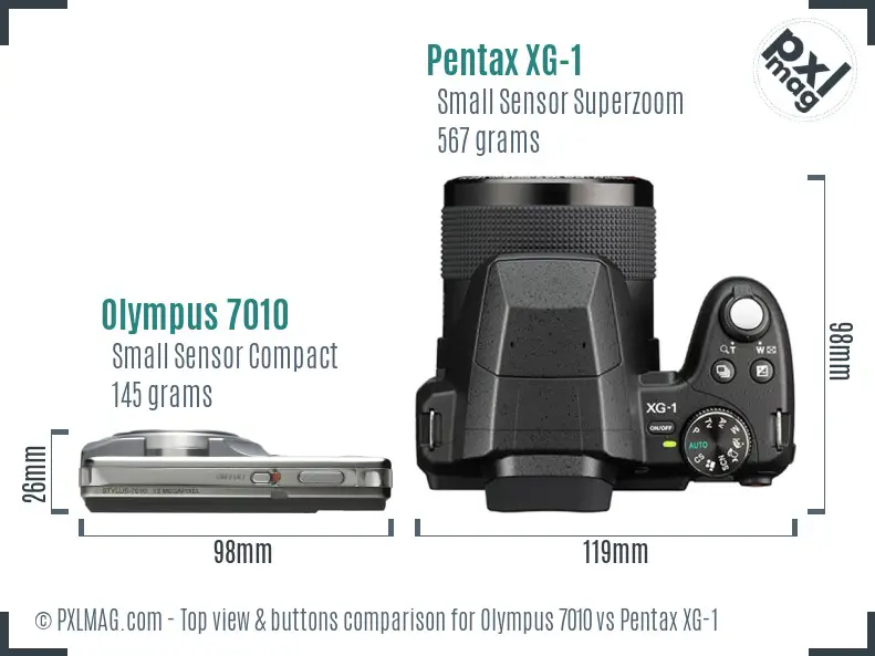 Olympus 7010 vs Pentax XG-1 top view buttons comparison Olympus 7010 vs Pentax XG-1 top view buttons comparison
