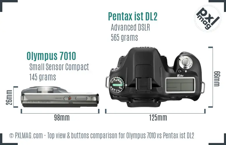 Olympus 7010 vs Pentax ist DL2 top view buttons comparison
