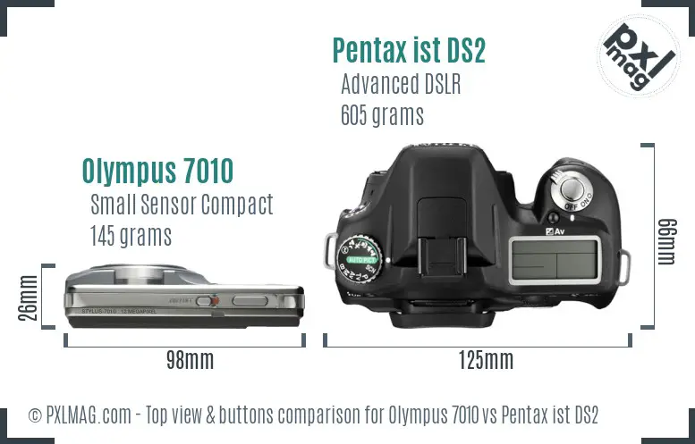 Olympus 7010 vs Pentax ist DS2 top view buttons comparison