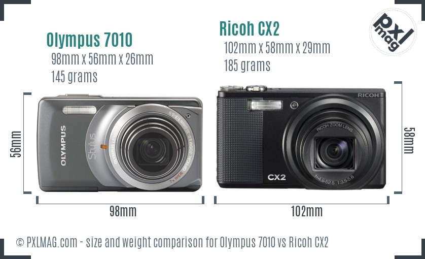 Olympus 7010 vs Ricoh CX2 size comparison