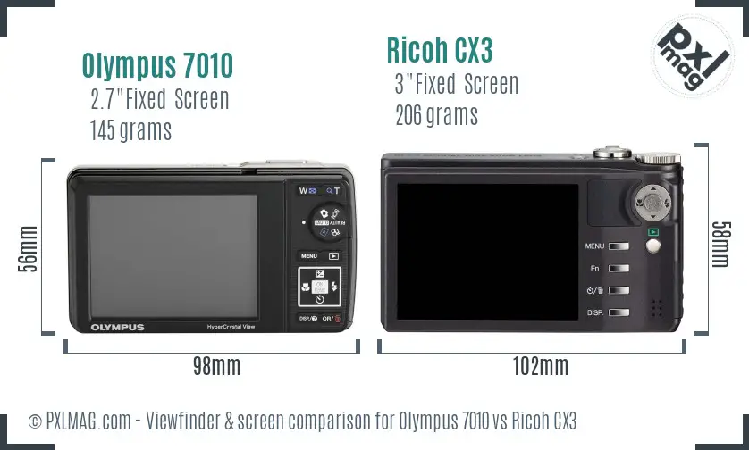 Olympus 7010 vs Ricoh CX3 Screen and Viewfinder comparison