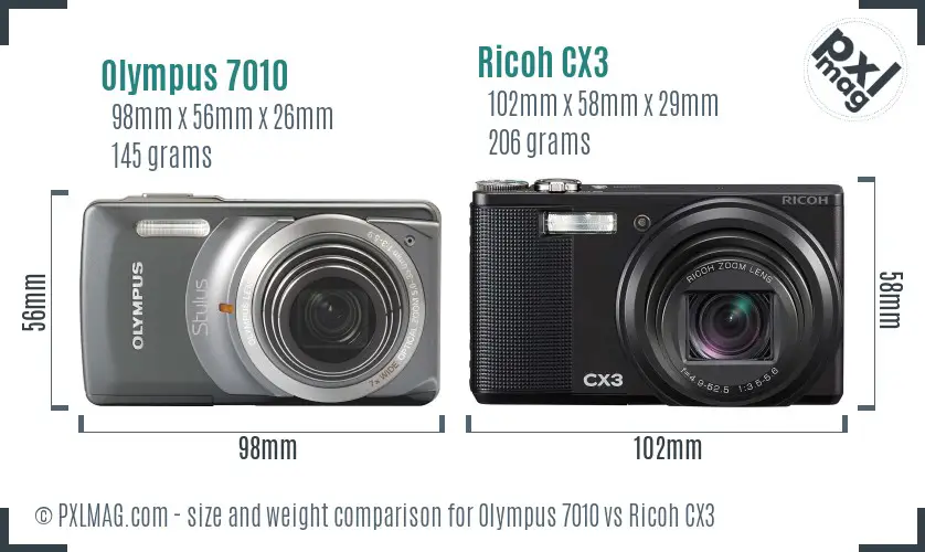 Olympus 7010 vs Ricoh CX3 size comparison
