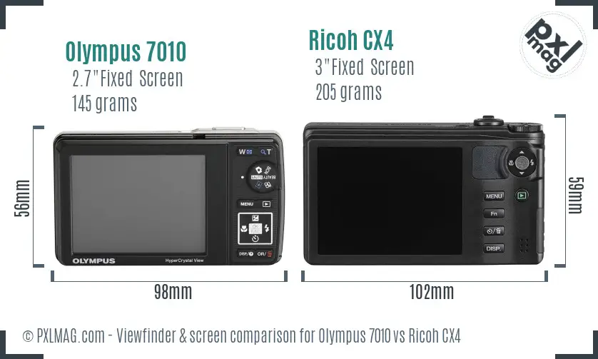 Olympus 7010 vs Ricoh CX4 Screen and Viewfinder comparison