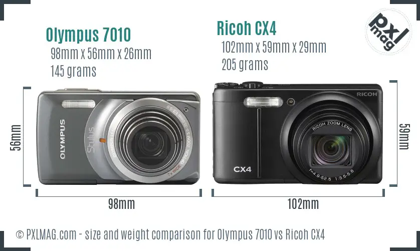 Olympus 7010 vs Ricoh CX4 size comparison