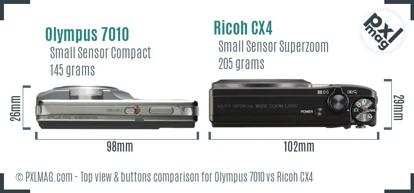 Olympus 7010 vs Ricoh CX4 top view buttons comparison