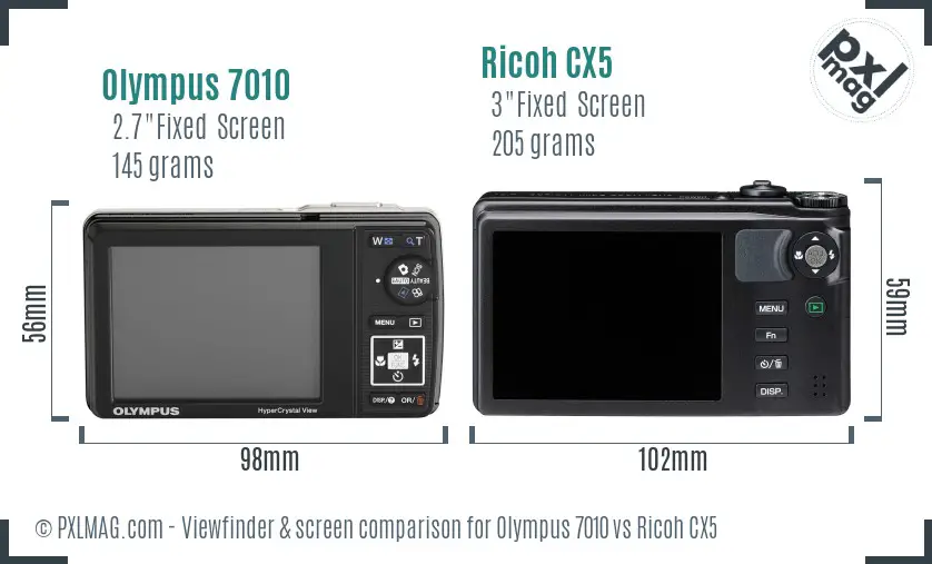 Olympus 7010 vs Ricoh CX5 Screen and Viewfinder comparison