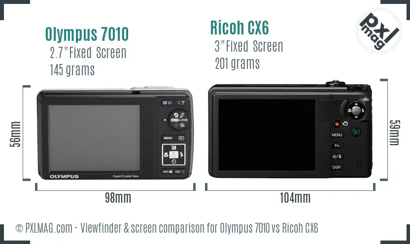 Olympus 7010 vs Ricoh CX6 Screen and Viewfinder comparison