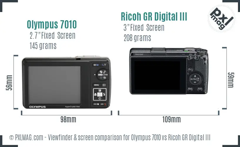 Olympus 7010 vs Ricoh GR Digital III Screen and Viewfinder comparison