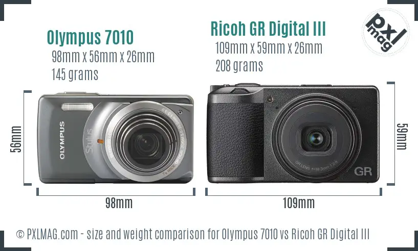 Olympus 7010 vs Ricoh GR Digital III size comparison