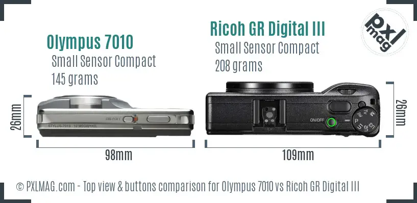 Olympus 7010 vs Ricoh GR Digital III top view buttons comparison