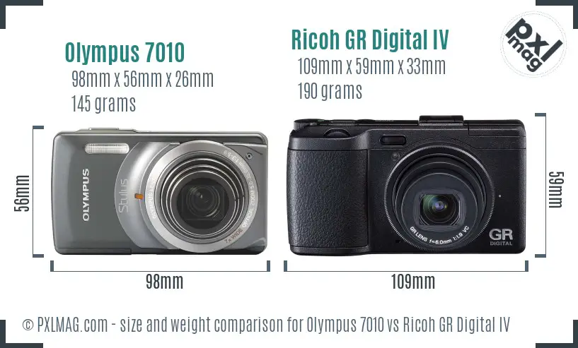 Olympus 7010 vs Ricoh GR Digital IV size comparison