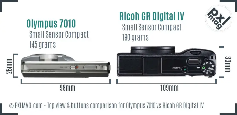 Olympus 7010 vs Ricoh GR Digital IV top view buttons comparison