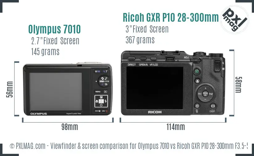 Olympus 7010 vs Ricoh GXR P10 28-300mm F3.5-5.6 VC Screen and Viewfinder comparison