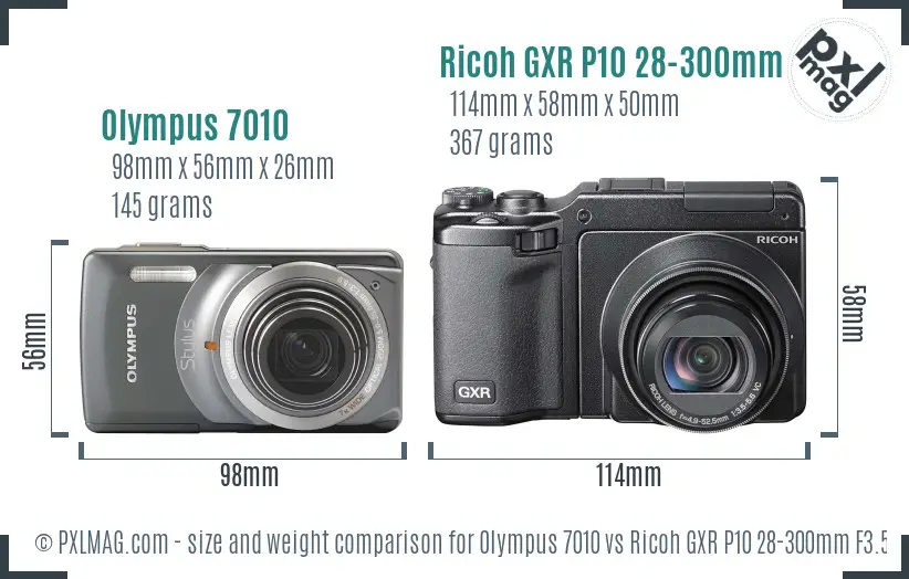 Olympus 7010 vs Ricoh GXR P10 28-300mm F3.5-5.6 VC size comparison