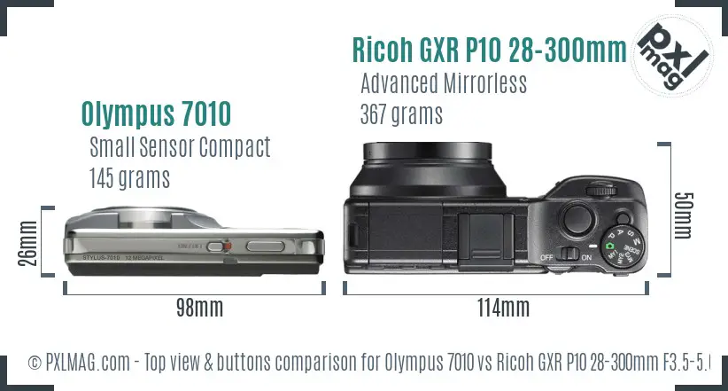 Olympus 7010 vs Ricoh GXR P10 28-300mm F3.5-5.6 VC top view buttons comparison