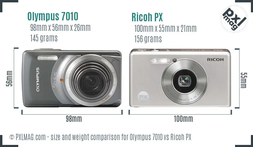 Olympus 7010 vs Ricoh PX size comparison Olympus 7010 vs Ricoh PX size comparison