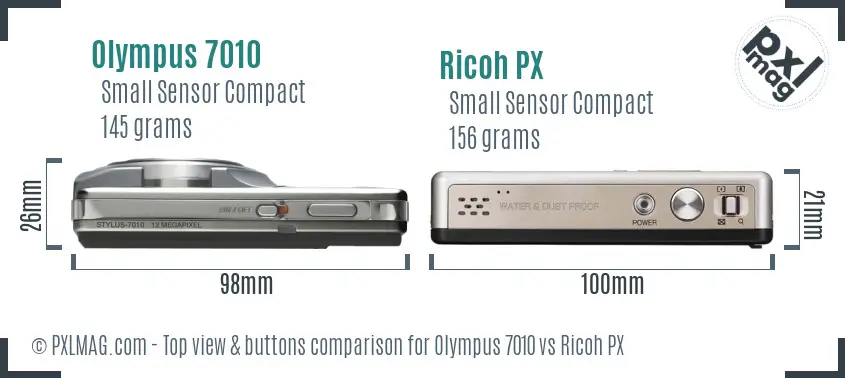 Olympus 7010 vs Ricoh PX top view buttons comparison Olympus 7010 vs Ricoh PX top view buttons comparison
