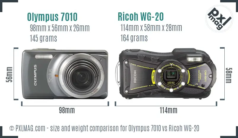 Olympus 7010 vs Ricoh WG-20 size comparison