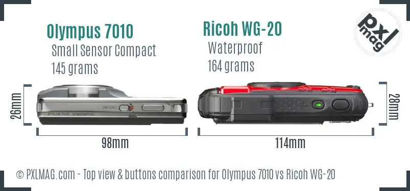 Olympus 7010 vs Ricoh WG-20 top view buttons comparison