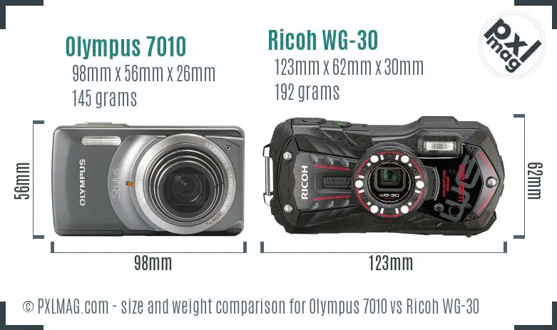Olympus 7010 vs Ricoh WG-30 size comparison