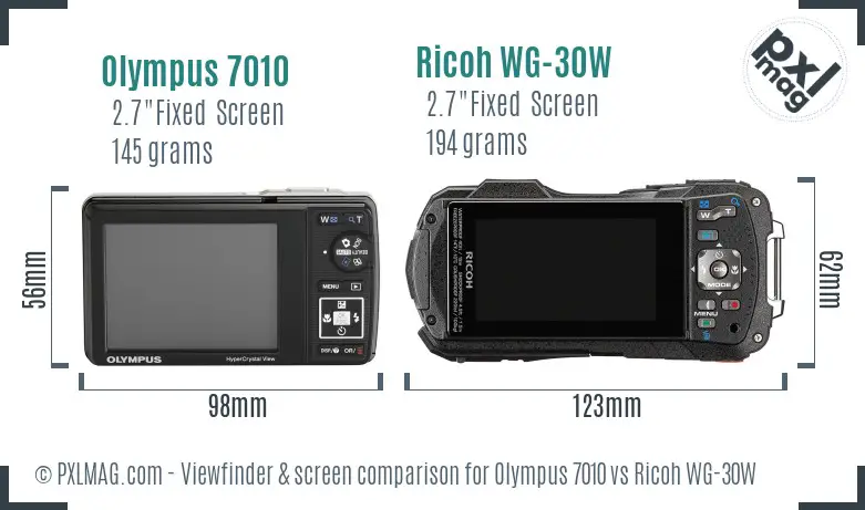 Olympus 7010 vs Ricoh WG-30W Screen and Viewfinder comparison