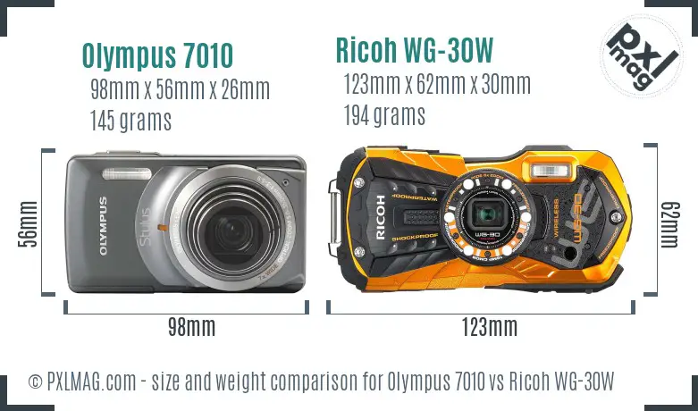 Olympus 7010 vs Ricoh WG-30W size comparison