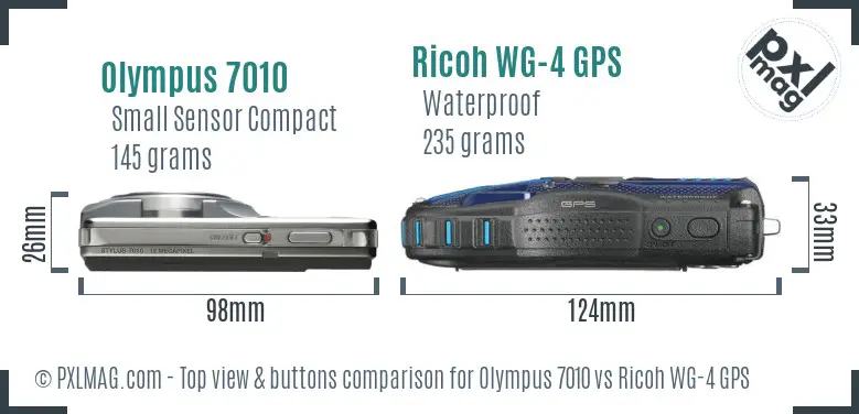 Olympus 7010 vs Ricoh WG-4 GPS top view buttons comparison Olympus 7010 vs Ricoh WG-4 GPS top view buttons comparison