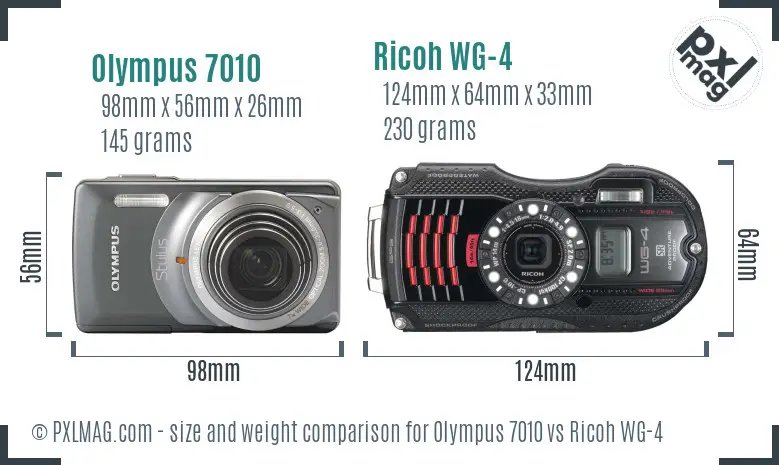 Olympus 7010 vs Ricoh WG-4 size comparison