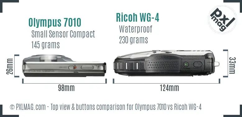 Olympus 7010 vs Ricoh WG-4 top view buttons comparison