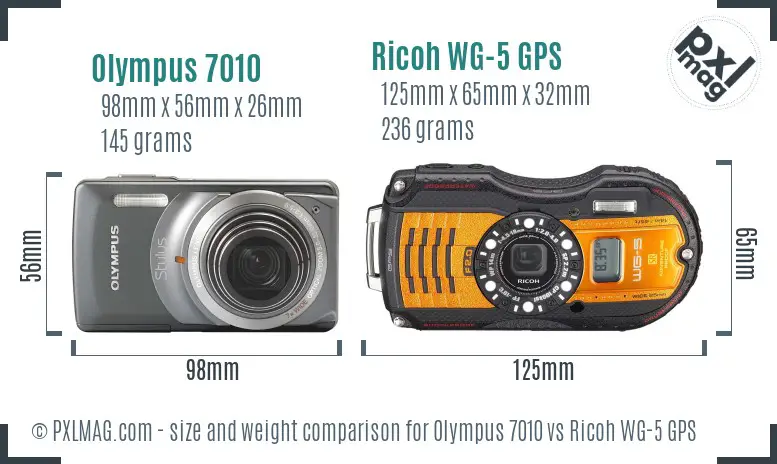 Olympus 7010 vs Ricoh WG-5 GPS size comparison