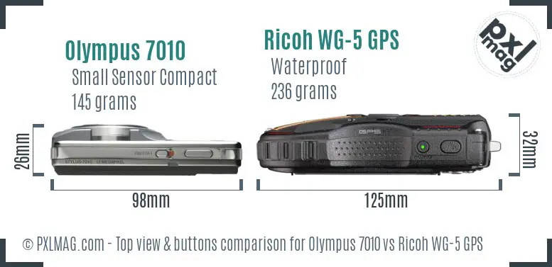 Olympus 7010 vs Ricoh WG-5 GPS top view buttons comparison