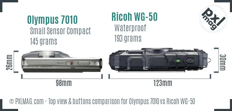 Olympus 7010 vs Ricoh WG-50 top view buttons comparison