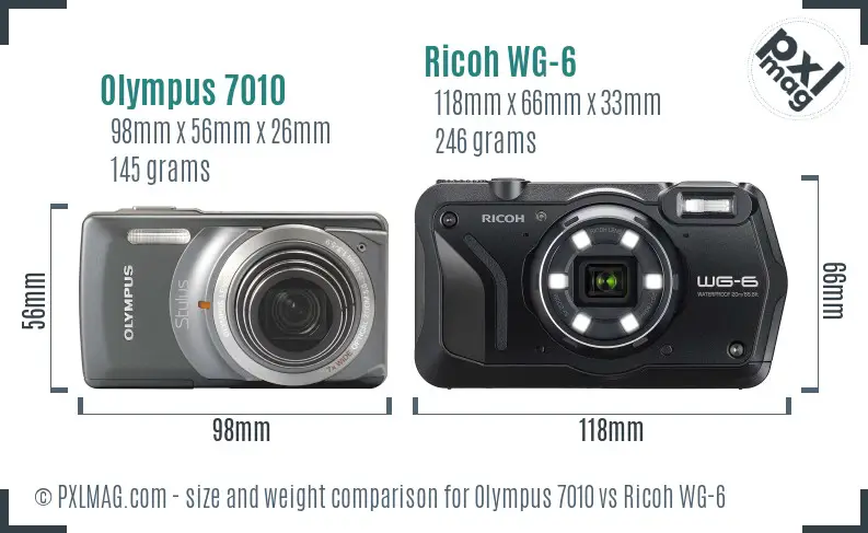 Olympus 7010 vs Ricoh WG-6 size comparison