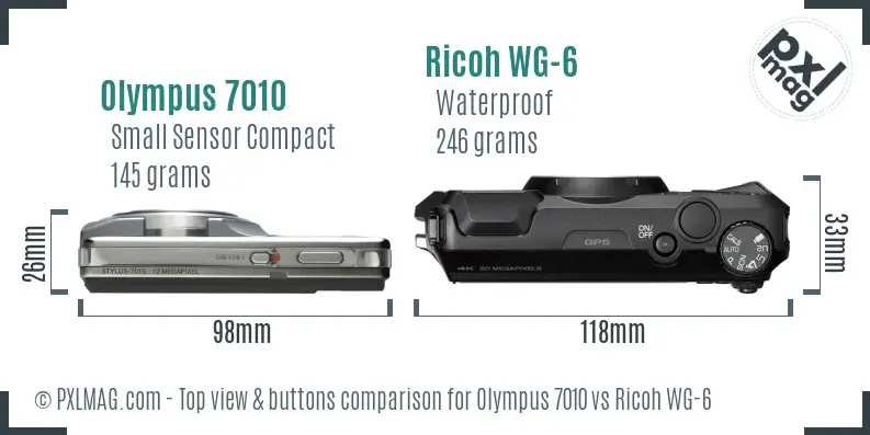 Olympus 7010 vs Ricoh WG-6 top view buttons comparison