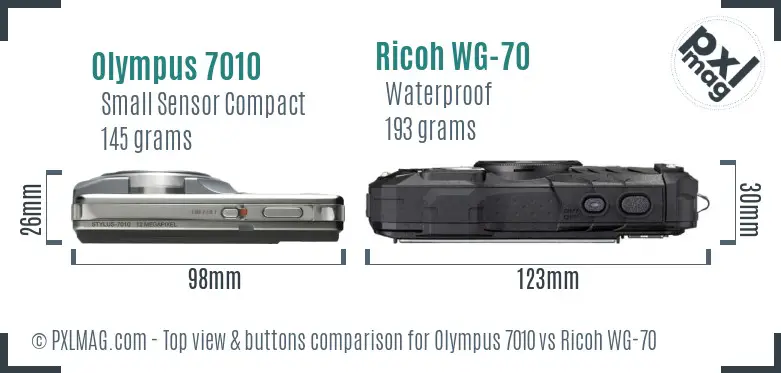 Olympus 7010 vs Ricoh WG-70 top view buttons comparison Olympus 7010 vs Ricoh WG-70 top view buttons comparison