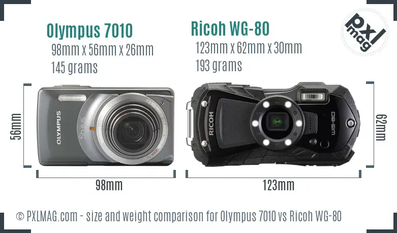 Olympus 7010 vs Ricoh WG-80 size comparison