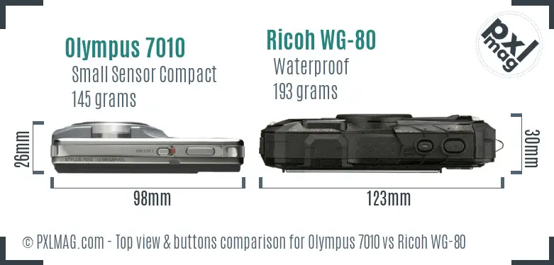 Olympus 7010 vs Ricoh WG-80 top view buttons comparison
