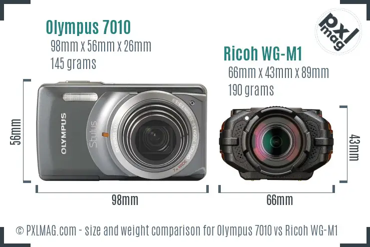 Olympus 7010 vs Ricoh WG-M1 size comparison