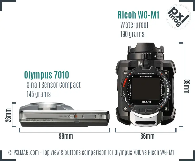 Olympus 7010 vs Ricoh WG-M1 top view buttons comparison