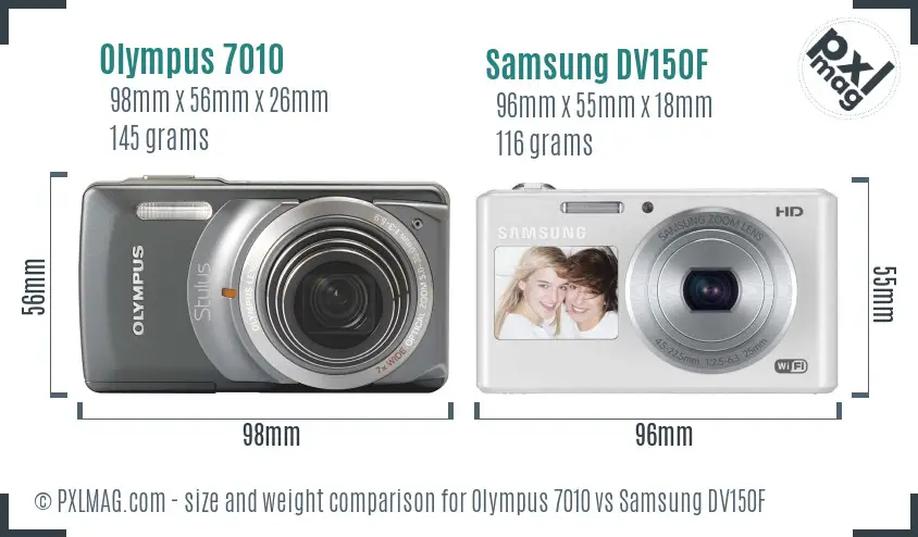 Olympus 7010 vs Samsung DV150F size comparison
