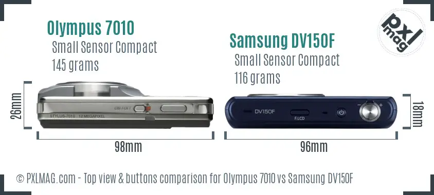 Olympus 7010 vs Samsung DV150F top view buttons comparison