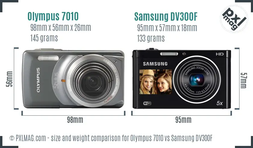 Olympus 7010 vs Samsung DV300F size comparison