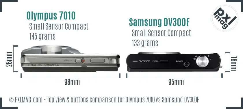 Olympus 7010 vs Samsung DV300F top view buttons comparison