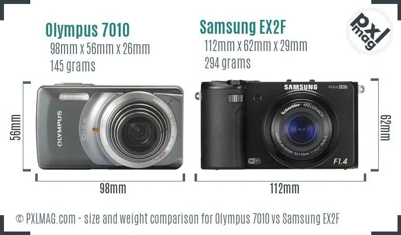 Olympus 7010 vs Samsung EX2F size comparison