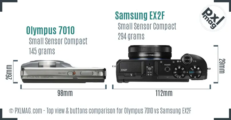 Olympus 7010 vs Samsung EX2F top view buttons comparison