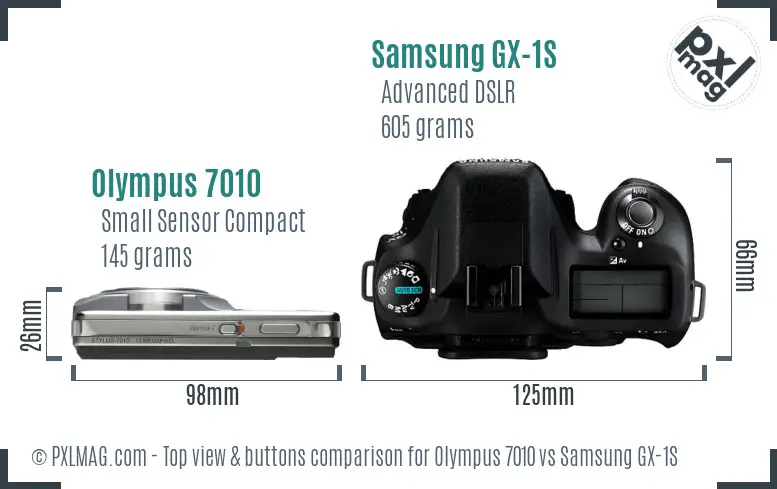 Olympus 7010 vs Samsung GX-1S top view buttons comparison Olympus 7010 vs Samsung GX-1S top view buttons comparison