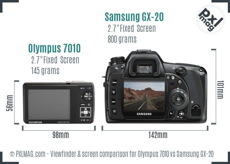 Olympus 7010 vs Samsung GX-20 Screen and Viewfinder comparison
