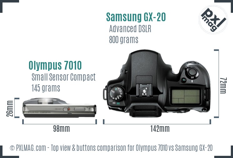 Olympus 7010 vs Samsung GX-20 top view buttons comparison