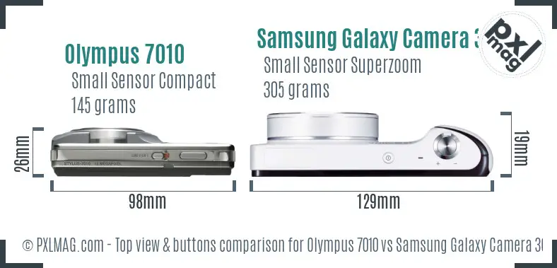 Olympus 7010 vs Samsung Galaxy Camera 3G top view buttons comparison