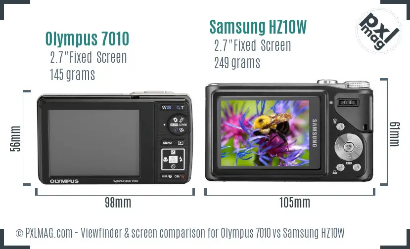 Olympus 7010 vs Samsung HZ10W Screen and Viewfinder comparison